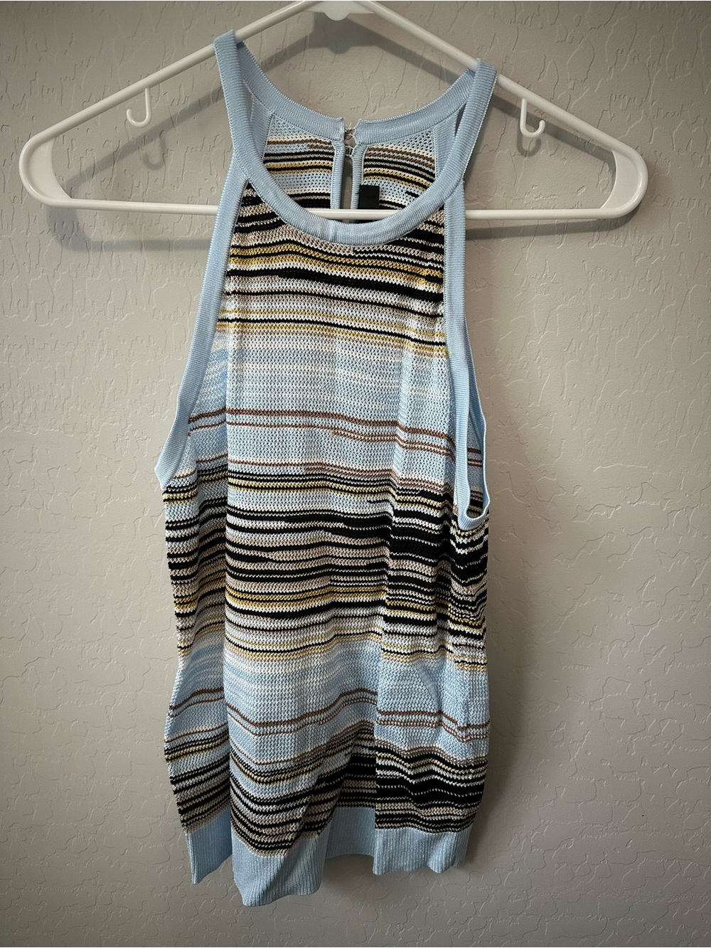 White House Black Market Light Blue Striped Racerback Tank